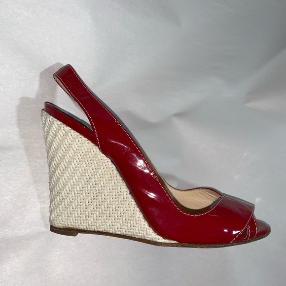 CHRISTIAN LOUBOUTIN size 38.5 red patent WEDGES - Picture 6 of 15
